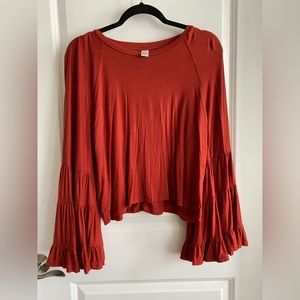 Red Dust Ruffle Arm Shirt- Retro
